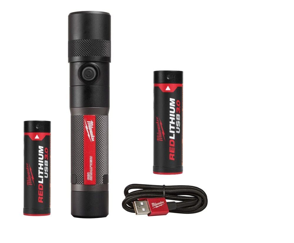 Milwaukee USB Rechargeable Twist Focus Flashlight Kit Bundle – 2161-21-48-11-2131