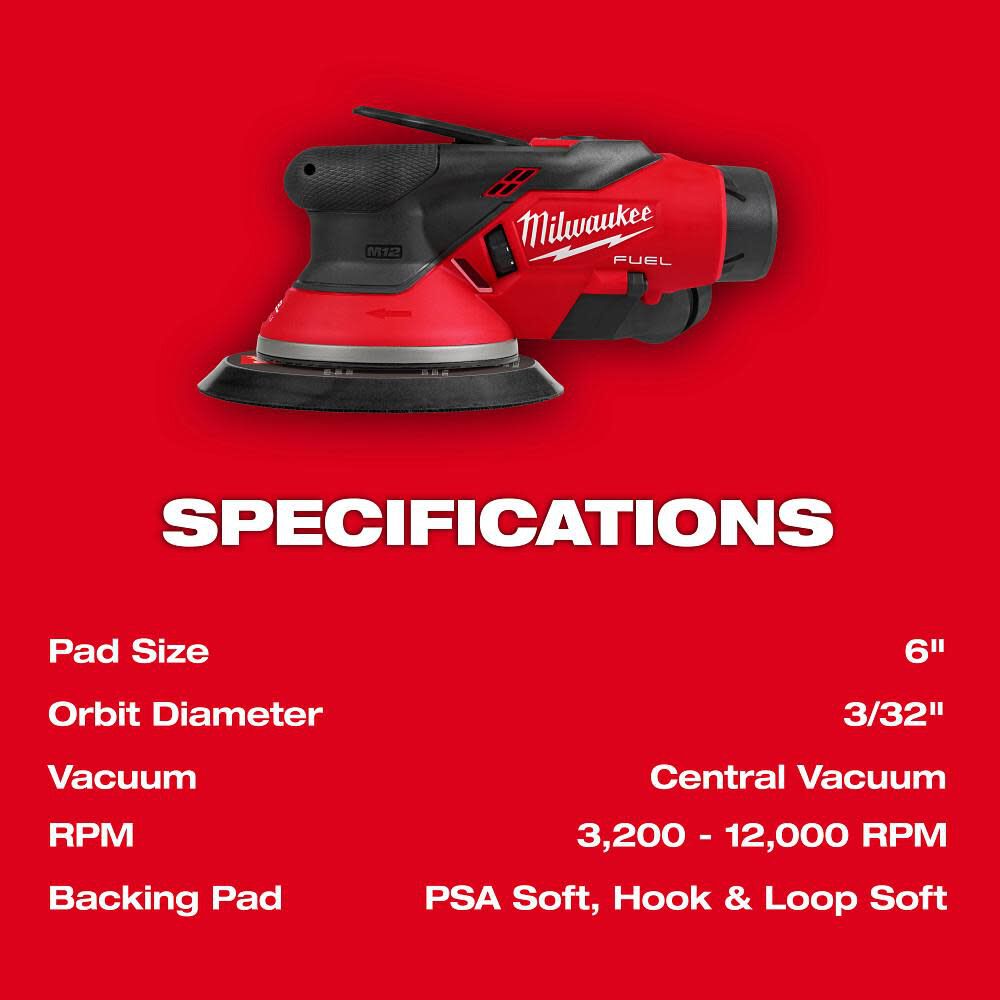 Milwaukee M12 FUEL 6 Inch Random Orbital Sander Kit, 3/32 Inch, large image number 5