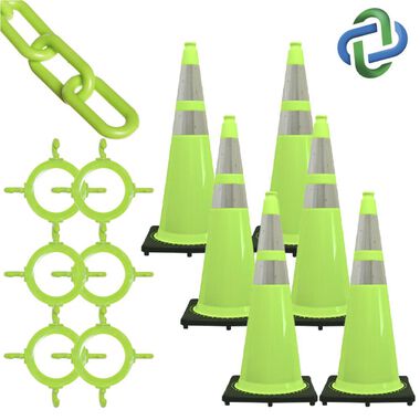 Mr Chain 28in Safety Green Reflective Traffic Cone and Chain Kit, large image number 0