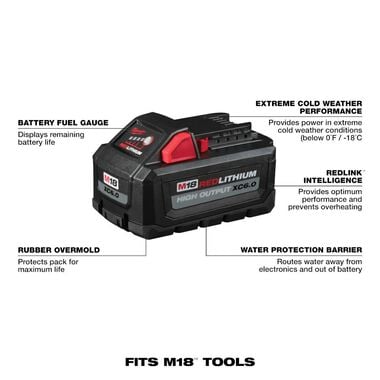 Milwaukee M18 REDLITHIUM HIGH OUTPUT XC 6.0Ah Battery Pack, large image number 2