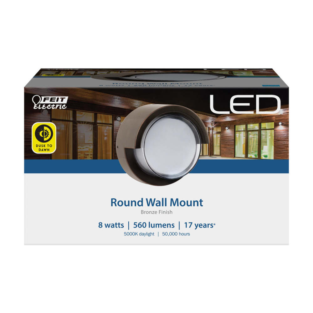Feit Electric 5-1/10 Inch 8W 560 Lumens Round Dusk to Dawn Wall Light Bronze, large image number 2