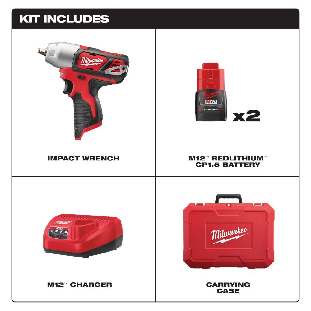 Milwaukee M12 3 8 in. Impact Wrench Kit 2463 22 Acme Tools