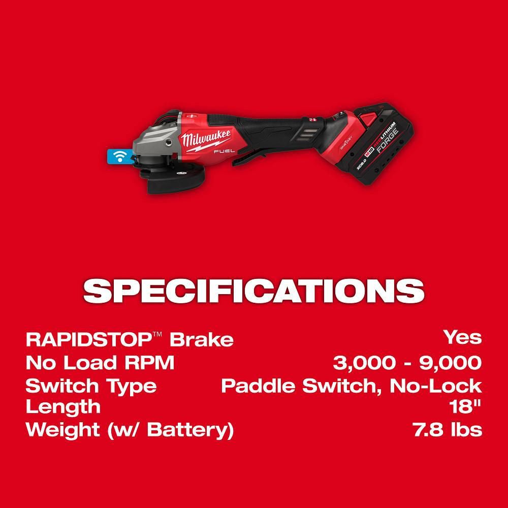 Milwaukee M18 FUEL 4-1/2 Inch-6 Inch Variable Speed Braking Grinder, Paddle Switch with ONE-KEY Kit, large image number 8