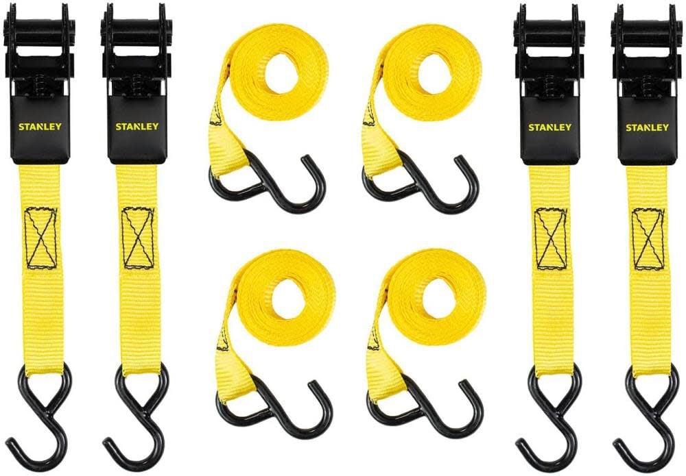 Stanley Ratchet Straps 1in x 10′ 900 lb Break Strength Light Cargo Hauling 4 Pack – S9500