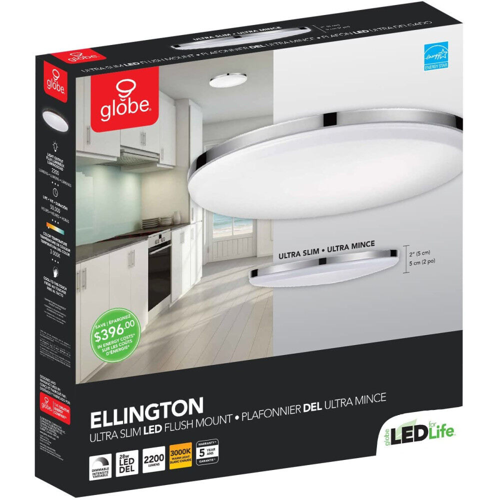 Globe Electric Ellington Integrated LED Ceiling Light Chrome 28W, large image number 3