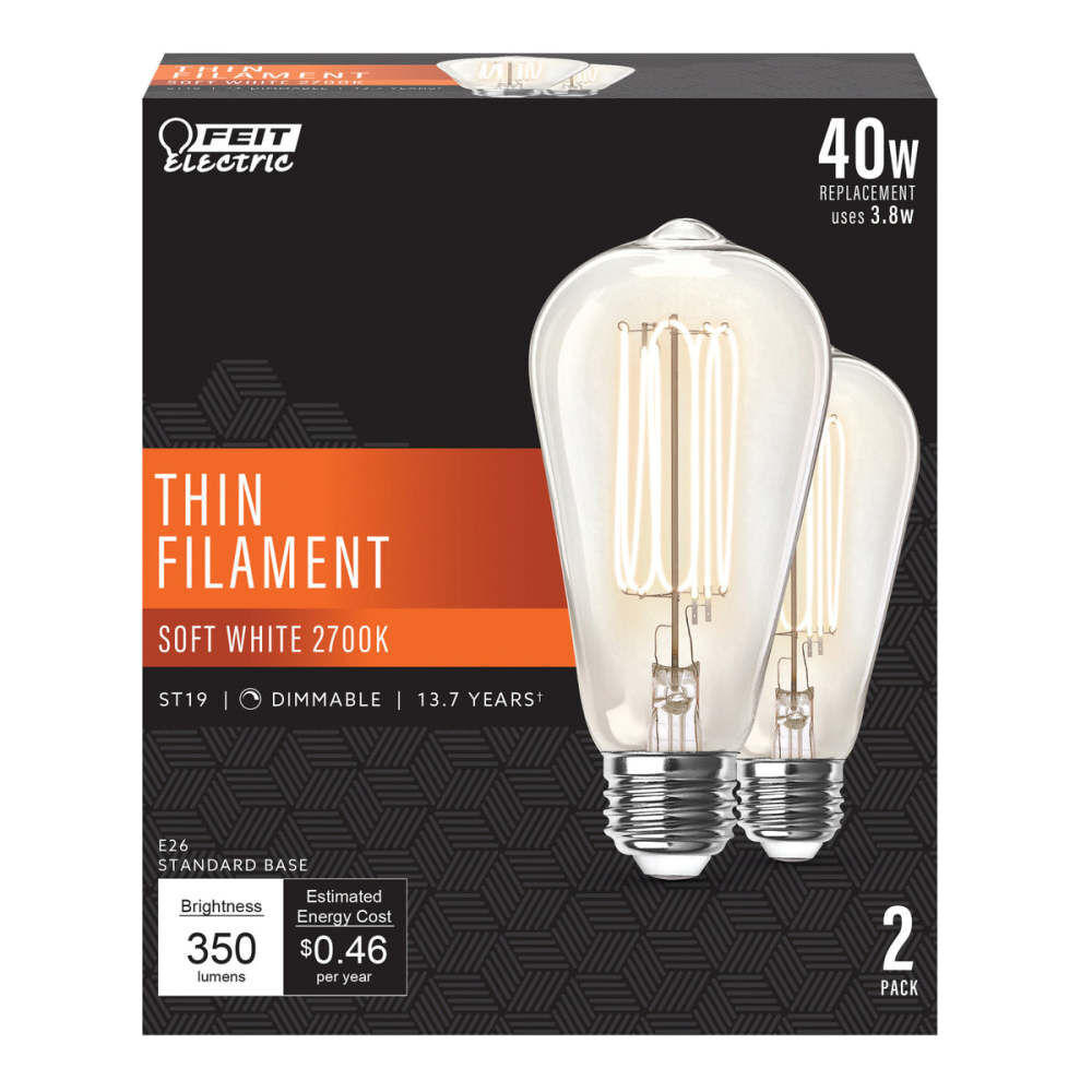 Feit Electric 120V 3.8W Vintage Edison LED Light Bulb Soft White 2 Pieces, large image number 1