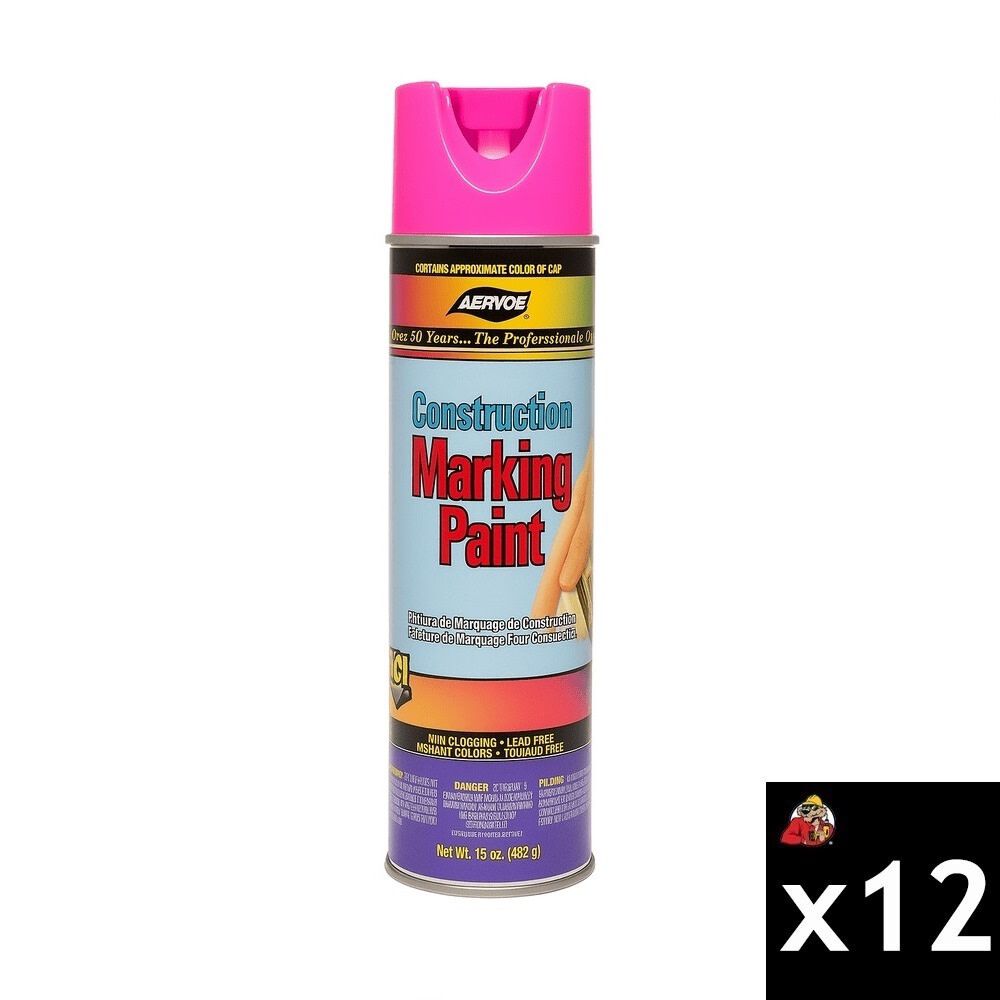 Aervoe 15 Oz Aerosol Pink Upside Down Construction Marking Paint 12 Pack, large image number 1