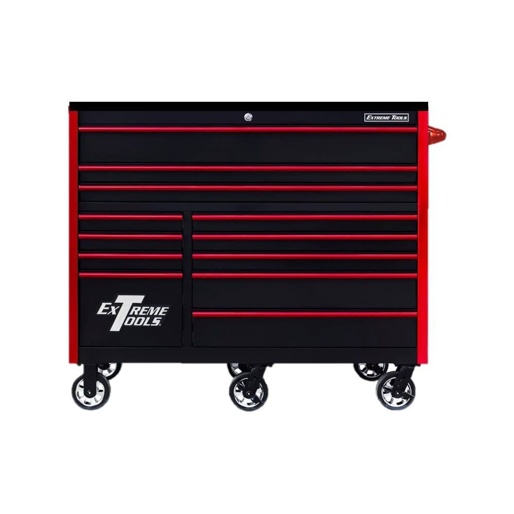 Extreme Tools 55in Black Roller Cabinet with Red Drawer Pulls – RX552512RCBKRD-X