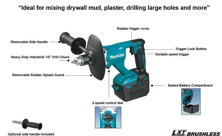 Makita 18V LXT Lithium-Ion Brushless Cordless 1/2in Mixer (Bare Tool), large image number 1