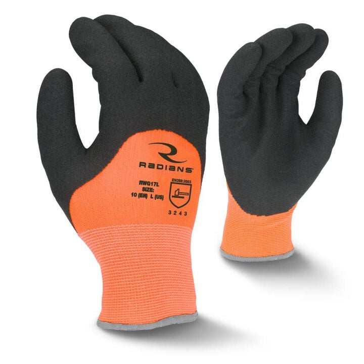Radians Cold Weather Hi Viz Latex Coated Insulated Glove with Abrasion Protection - Orange Large with Hang Tag, large image number 0