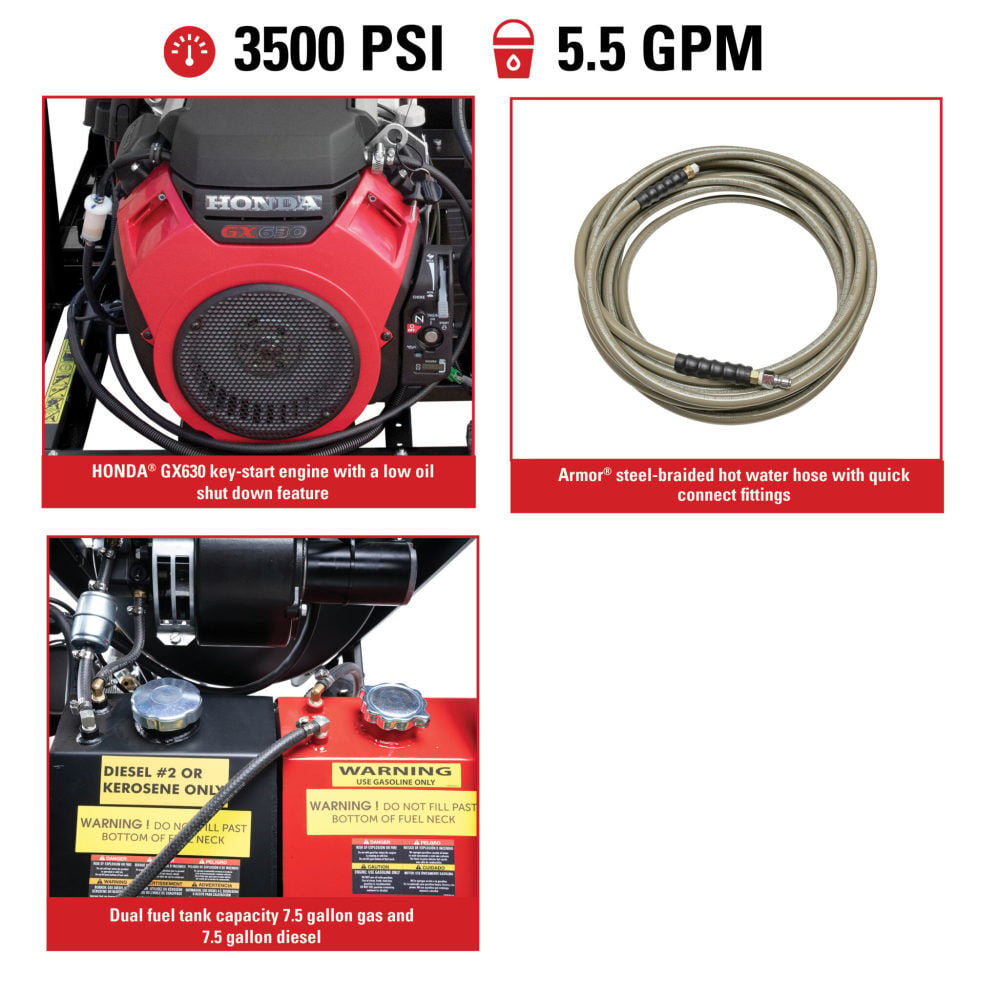 Simpson Super Brute 3500 PSI 5.5 GPM Gas Powered Hot Water Pressure Washer with 4 Spray Tips, large image number 8
