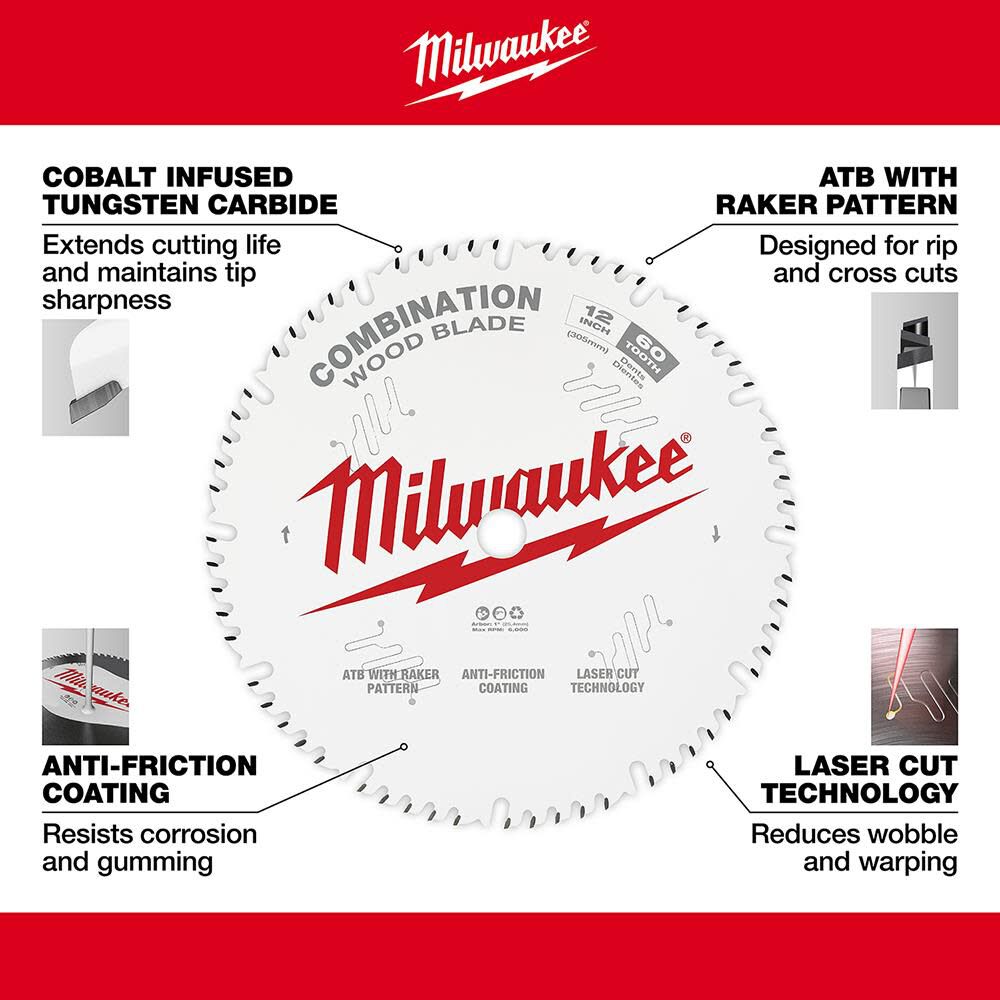 Milwaukee 12 in. 60T Combination Circular Saw Blade, large image number 4