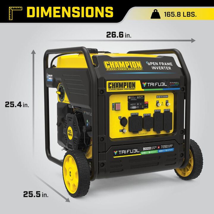 Champion Power Equipment 9000-Watt Electric Start Tri Fuel 49 State Home Backup Portable Open Frame Inverter Generator with Quiet Technology, large image number 7