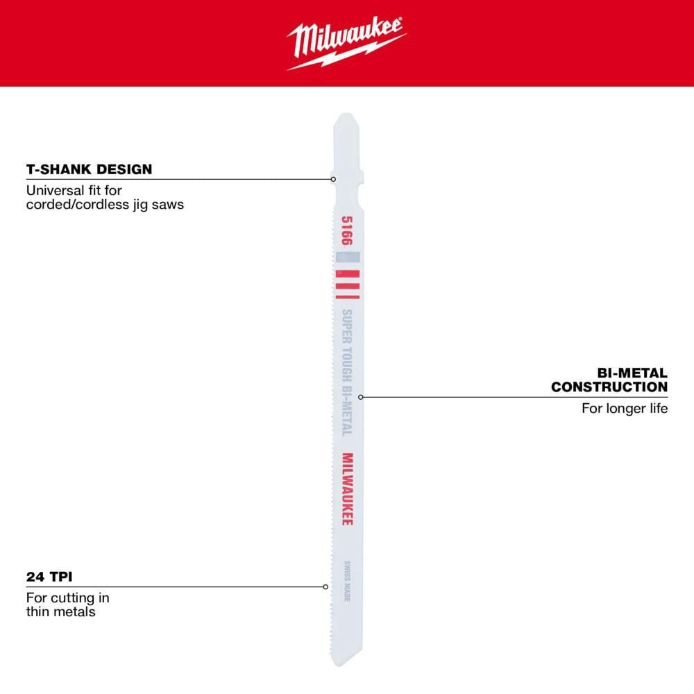 Milwaukee 5-1/4 in. 24 TPI Bi-Metal Jig Saw Blade 5PK, large image number 4