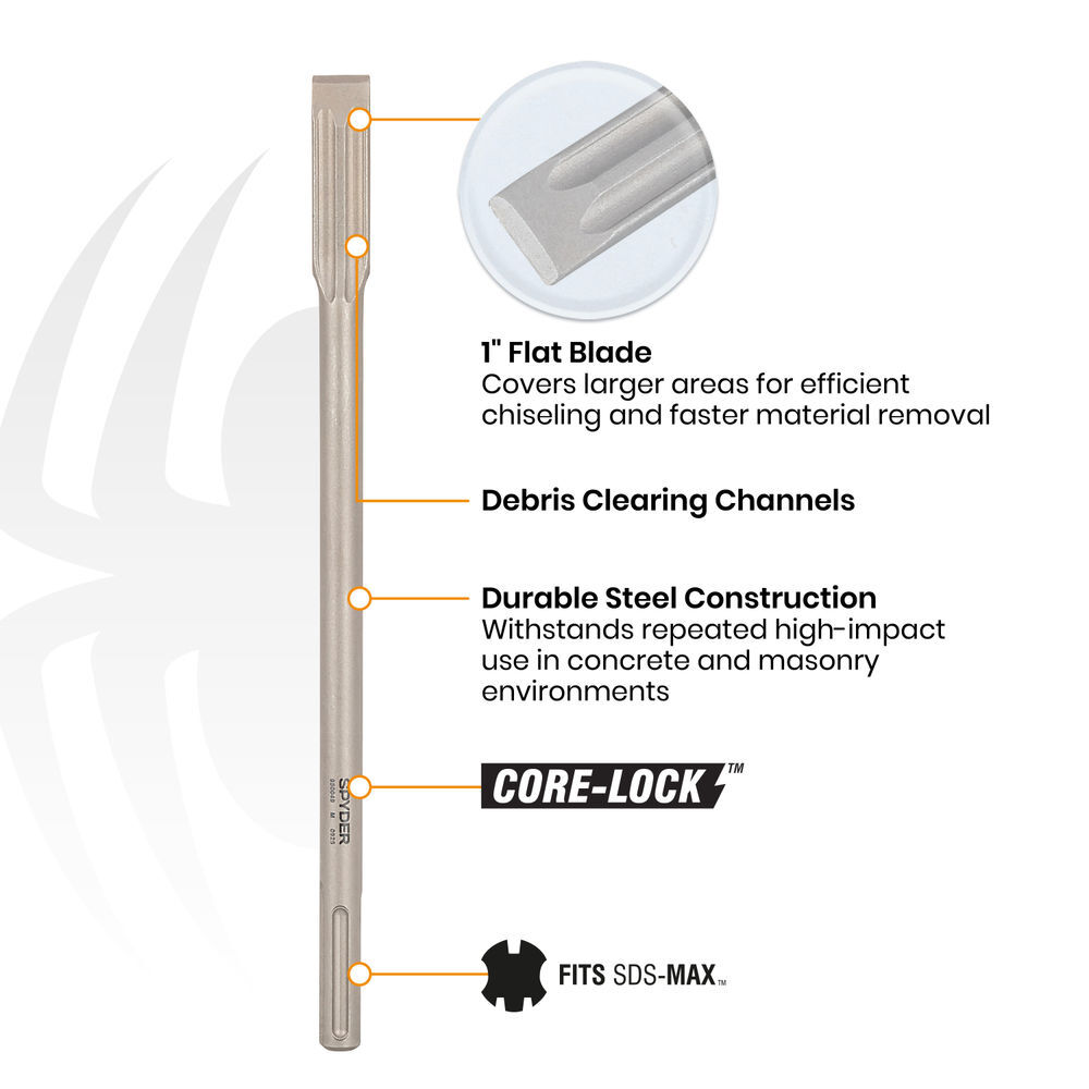 Spyder 1 Inch W x 16 Inch SDS-Max Fluted Flat Chisel Bit, large image number 3