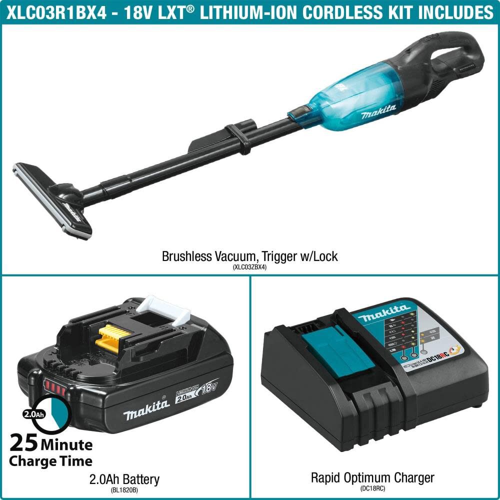 Makita 18V LXT Compact Vacuum Kit Trigger with Lock XLC03R1BX4 Acme Tools