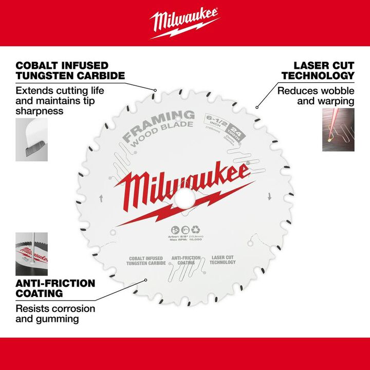 Milwaukee 6-1/2 24T Framing Circular Saw Blade 2PK, large image number 2