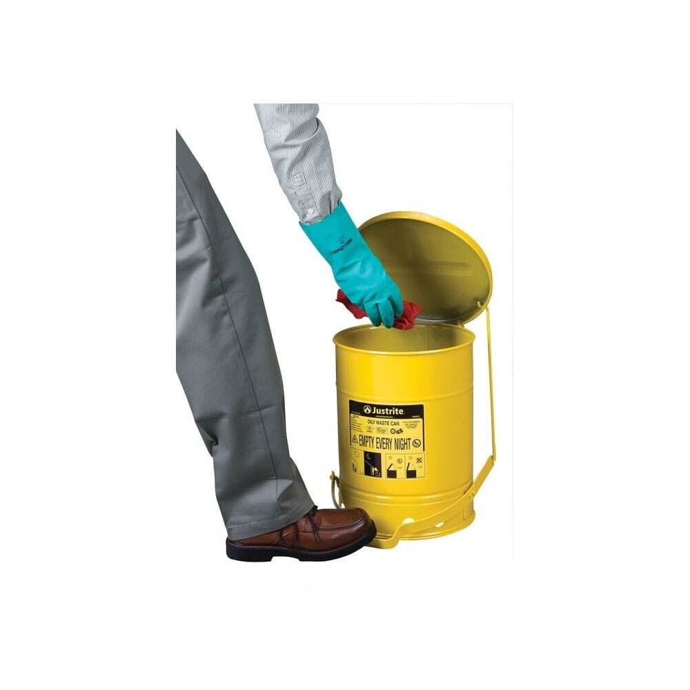 Justrite 6 Gallon Yellow Steel Self-Closing Cover Oily Waste Can, large image number 2