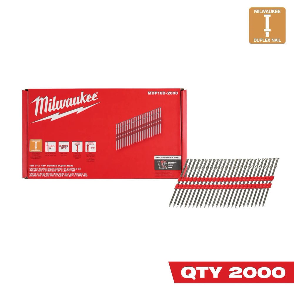 Milwaukee 16D 3 Inch x 0.131 Inch Collated Duplex Nails Bundle, 5 Packs, large image number 4