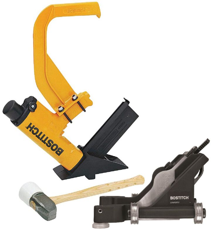 Bostitch Pneumatic Hardwood Flooring Stapler & Rolling Base Flooring Attachment Bundle