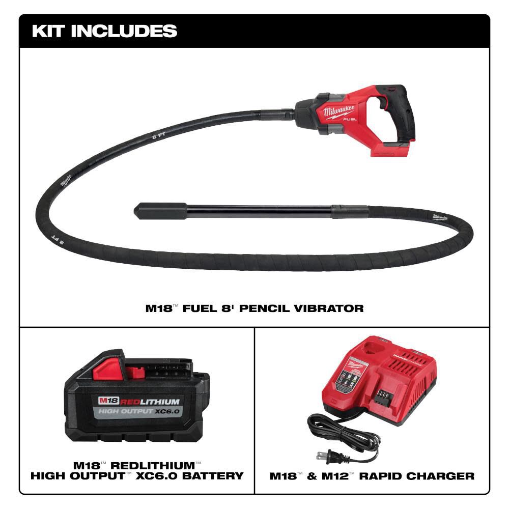 Milwaukee M18 FUEL 8' Concrete Pencil Vibrator Kit, large image number 2