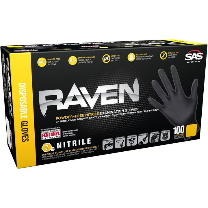SAS Safety Raven Nitrile Gloves Disposable Powder-Free 100 pc - XL - 66519, large image number 4