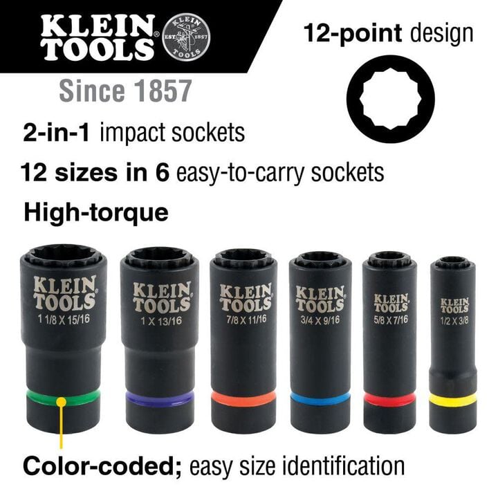 Klein Tools 2-In-1 Impact Socket Set 6-Piece, large image number 1