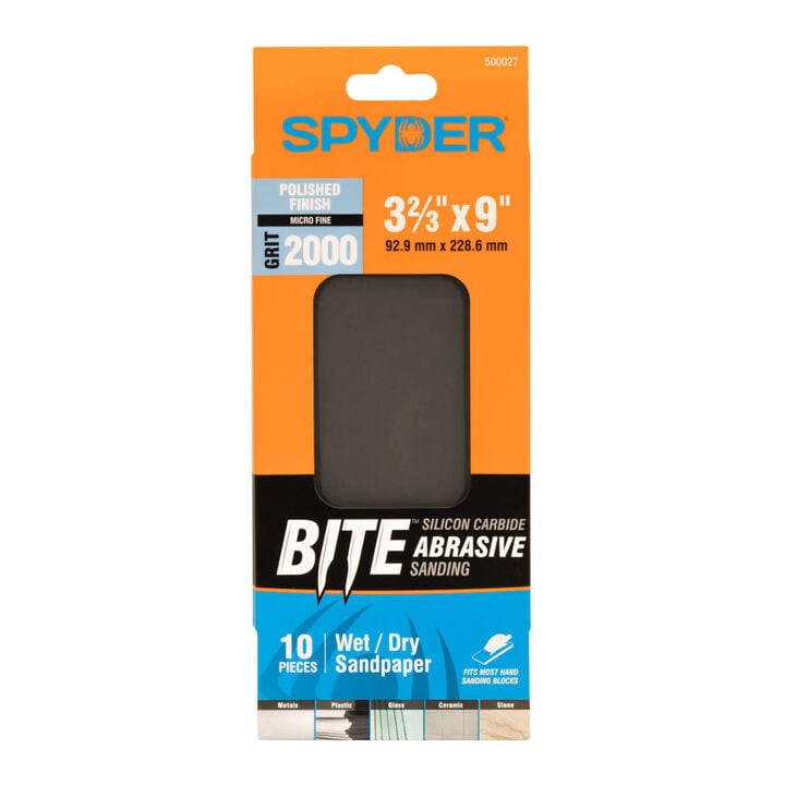 Spyder 10-Sheets Silicon Carbide 2000 Grit Sandpaper, 9 x 3-2/3 Inch
