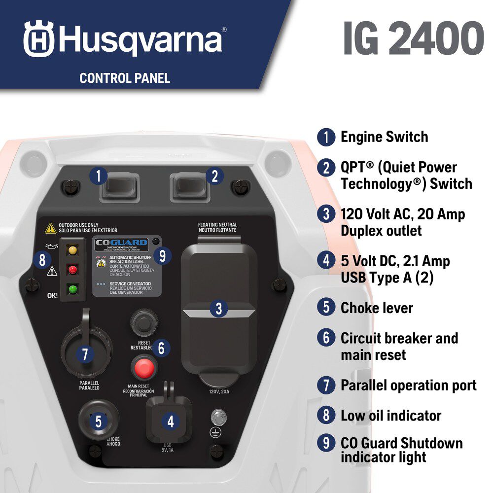 Husqvarna 2400W Dual Fuel Portable Inverter Generator, large image number 3