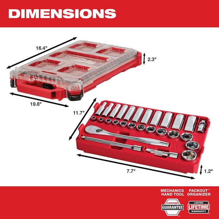 Milwaukee 3/8in 28 Pc Ratchet & Socket Set with PACKOUT Organizer, large image number 4