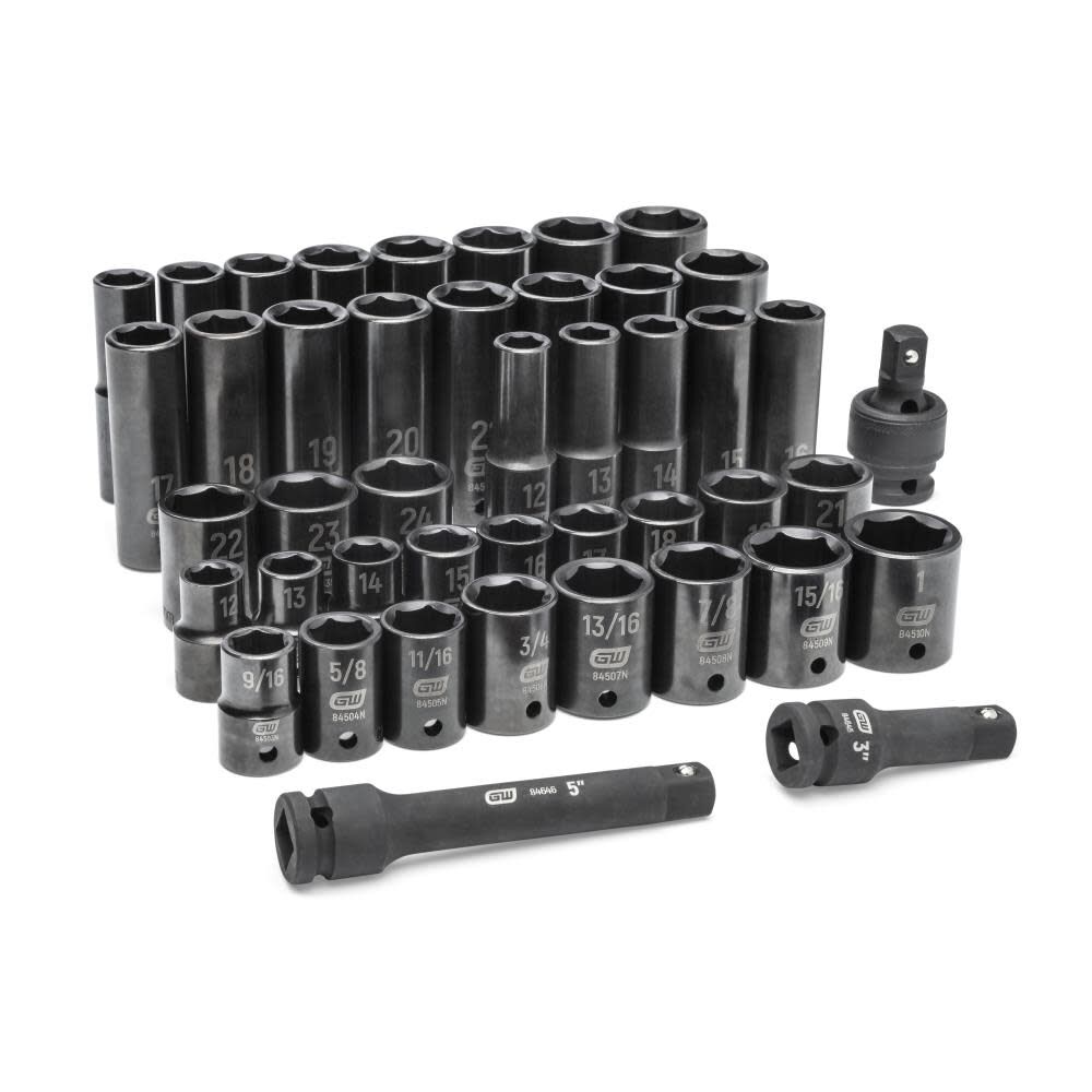 GEARWRENCH 1/2in Drive 6 Point Standard/Deep SAE/Metric Impact Socket Set 44pc, large image number 1