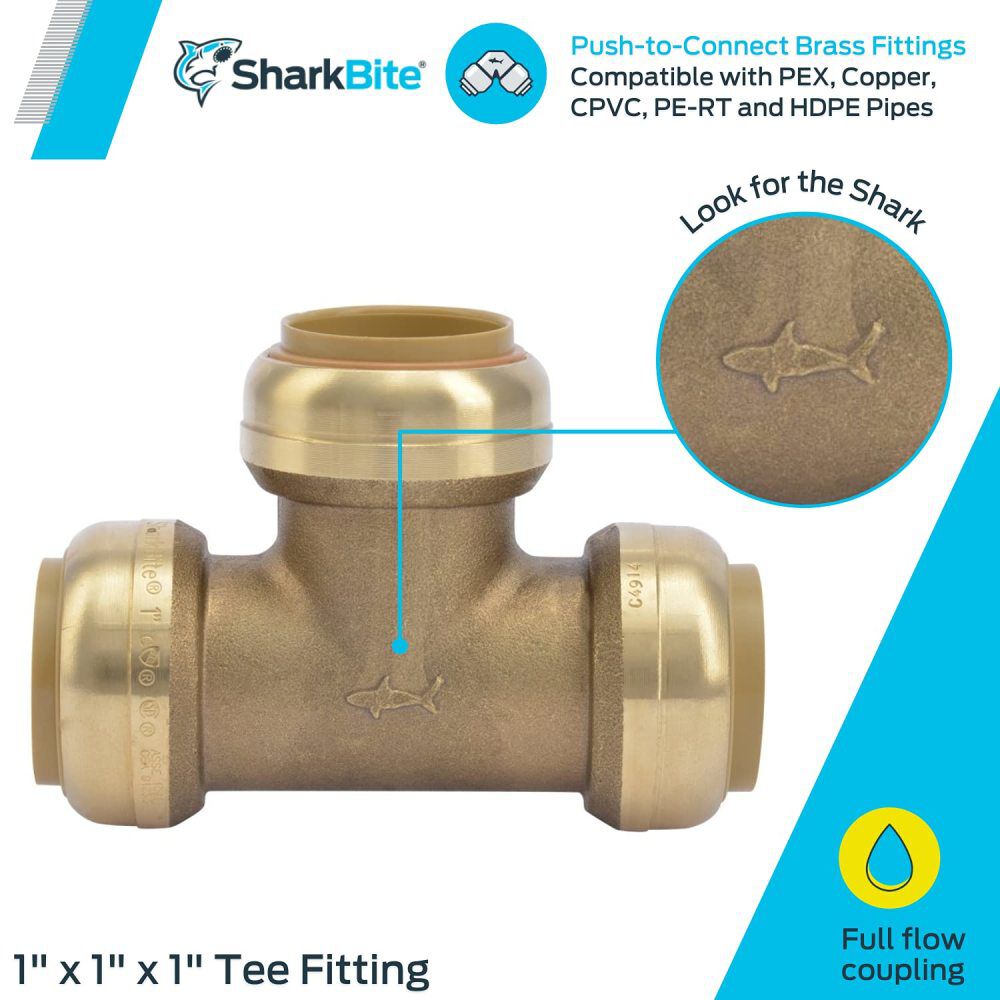 Sharkbite 1in x 1in x 1in Push to Connect Brass Tee, large image number 5