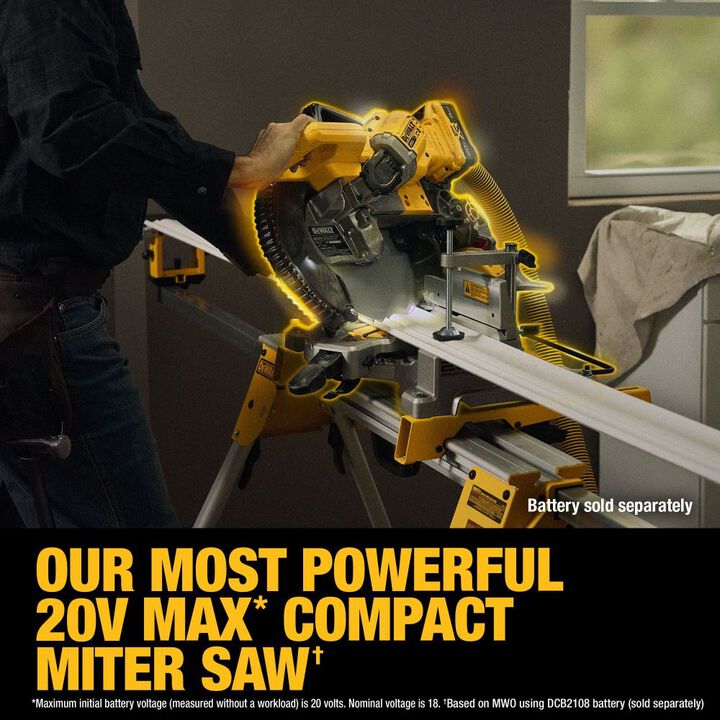 DEWALT 20V MAX* XR 10 Inch Double Bevel Fixed Miter Saw, Compact Miter Saw Stand, & 5Ah Starter Kit Bundle, large image number 6