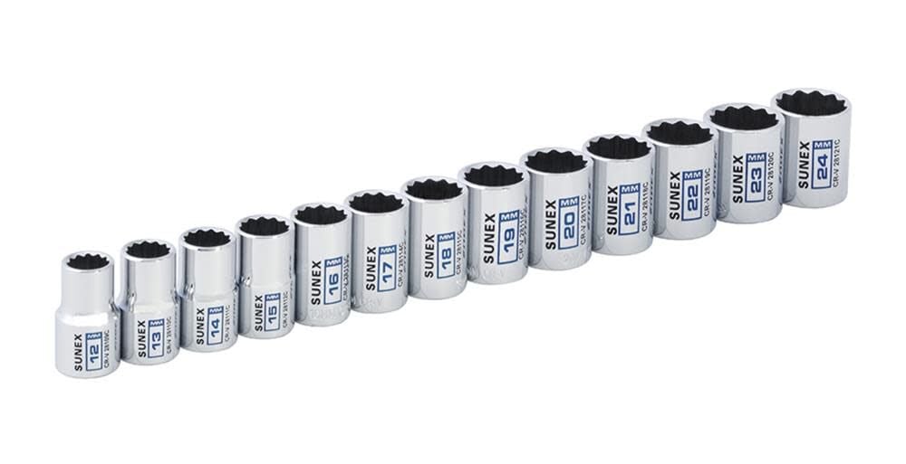 Sunex 1/2 Inch Drive 12 Pt Standard Metric Socket Rail 13 Piece Set, large image number 2