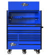 Extreme Tools RX Series 55 Inch W x 25 Inch D Professional Extreme Power Workstation Hutch & 12 Drawer Roller Cabinet 150 lbs Slides Combo Blue with Black Drawer Pulls, small image number 1