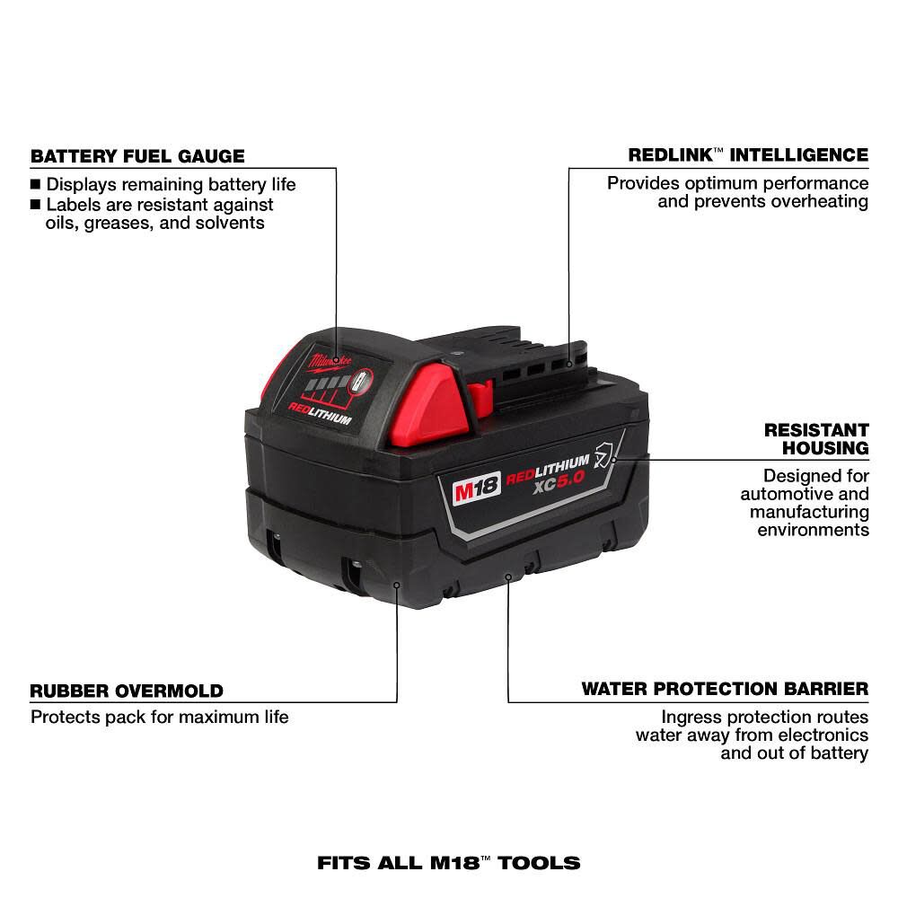 Milwaukee M18 REDLITHIUM XC 18V 5Ah Lithium Ion Power Tool Battery Pack with Fuel Indicator (2 Pack), large image number 3