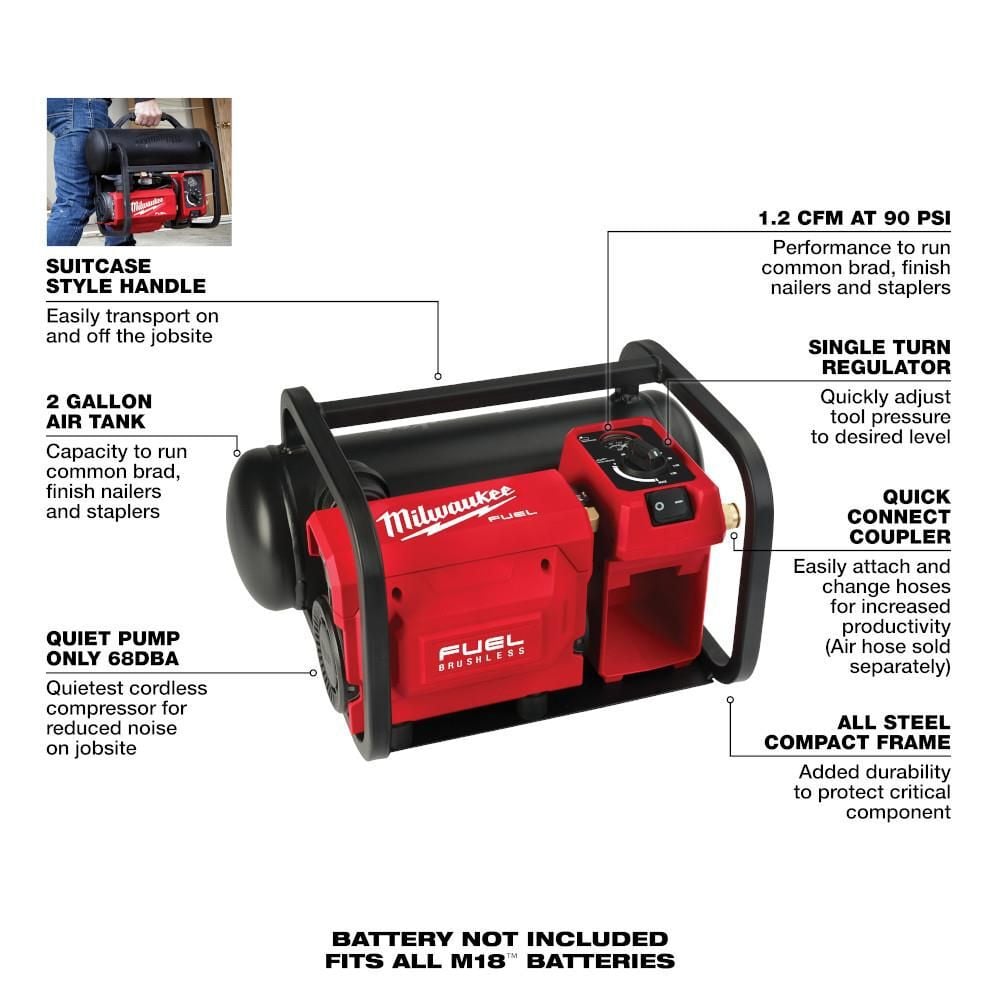 Milwaukee M18 FUEL 2 Gallon Compact Quiet Compressor (Bare Tool), large image number 5
