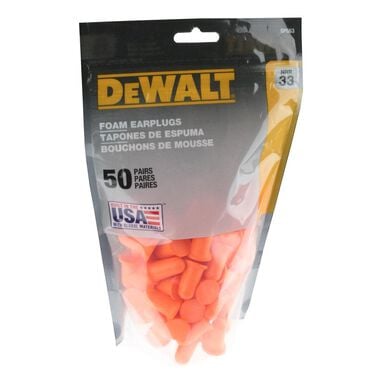 DEWALT Bell Shape Disposable Foam Earplugs Bag of 50 Pairs