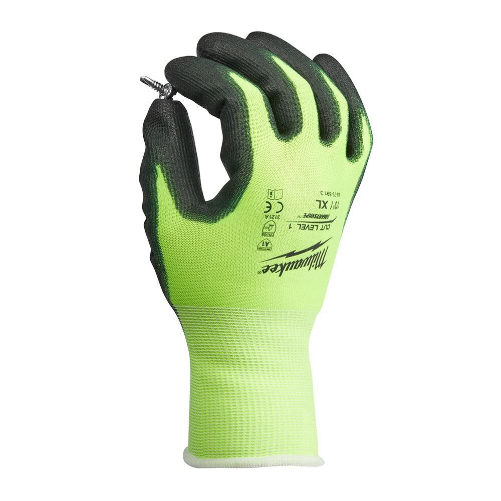 Milwaukee High Visibility Cut Level 1 Polyurethane Dipped Gloves, large image number 5