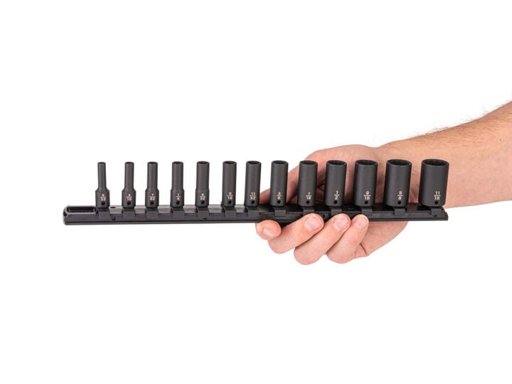 Tekton 1/4 Inch Semi-Deep 12 Point Impact Sockets, Rail, 5/32-11/16 Inch, 13 Pieces, large image number 2
