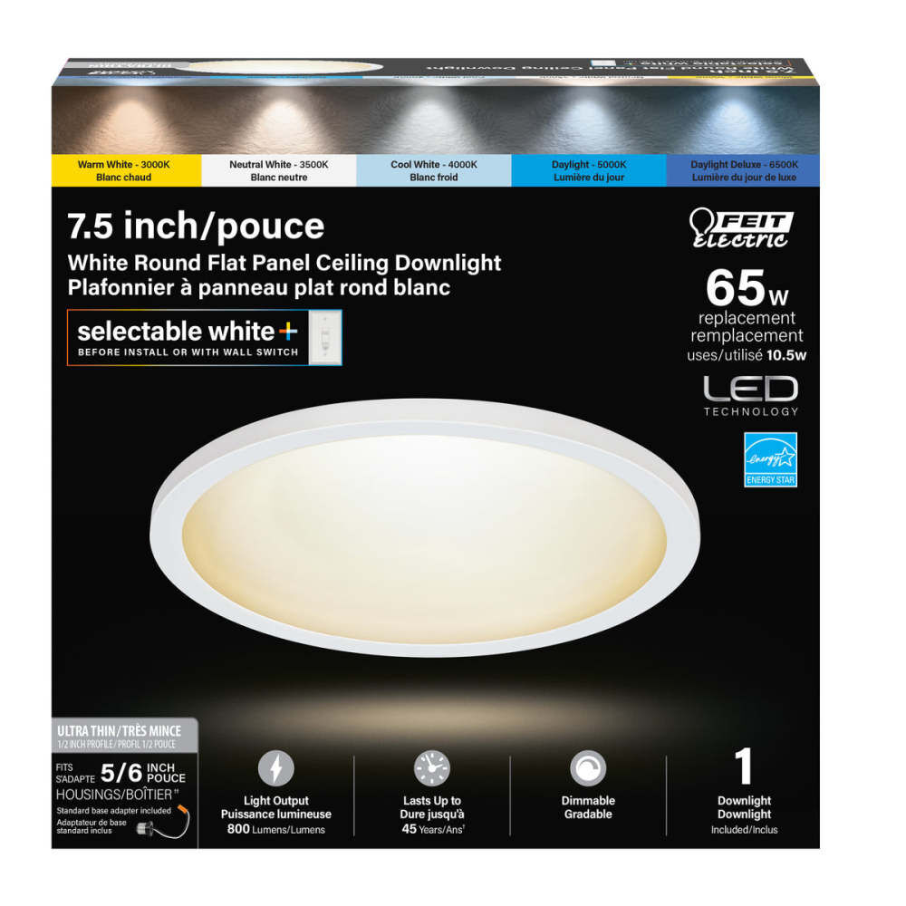 Feit Electric 10.5W 800 Lumens Selectable LED Round Ceiling Downlight White, large image number 4