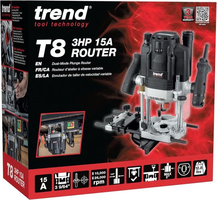 Trend T8 15A 1/2 Inch Dual-Mode Plunge Workshop Router, large image number 10