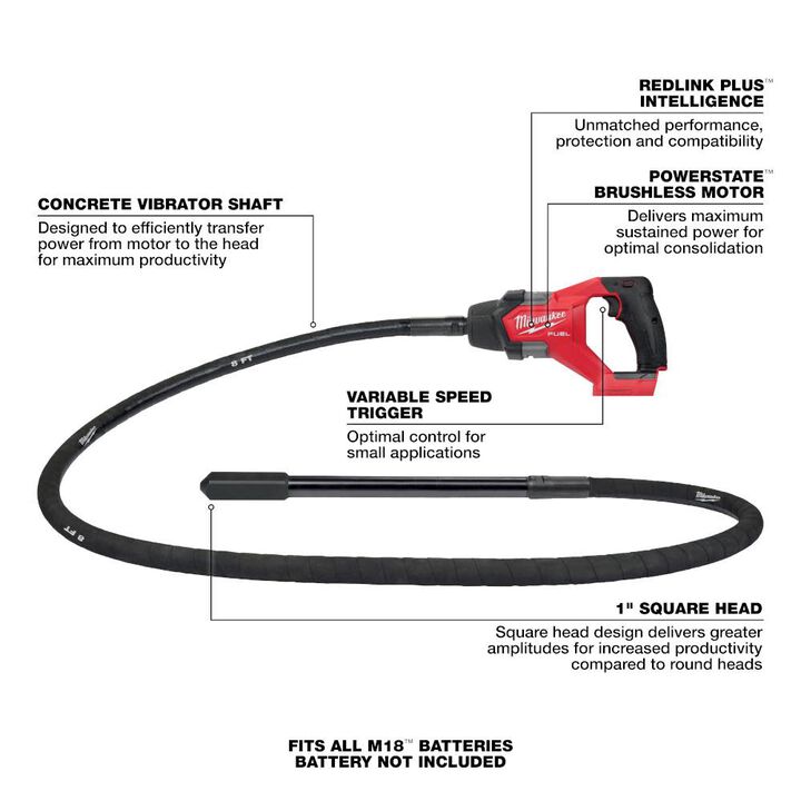 Milwaukee M18 FUEL 8ft Concrete Pencil Vibrator-Reconditioned (Bare Tool), large image number 6