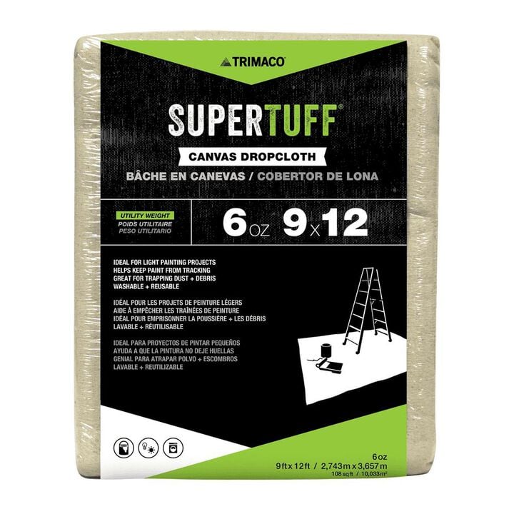 Trimaco SuperTuff Canvas Dropcloth, 6 Oz, 9 Ft.x 12 Ft.