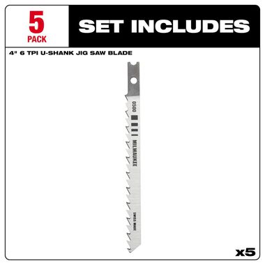Milwaukee 4 in. 6 TPI High Carbon Steel Jig Saw Blade 5PK, large image number 2