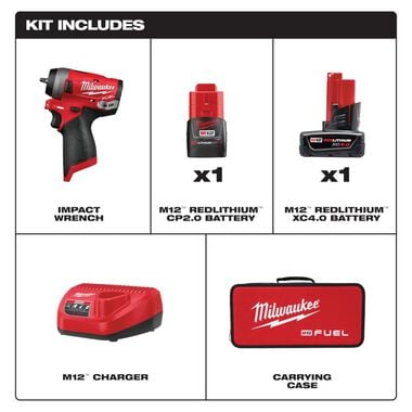 Milwaukee M12 FUEL Stubby 1/4 in. Impact Wrench Kit, large image number 1