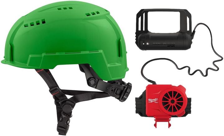 Milwaukee BOLT Vented Helmet Class C & USB Cooling Fan Green