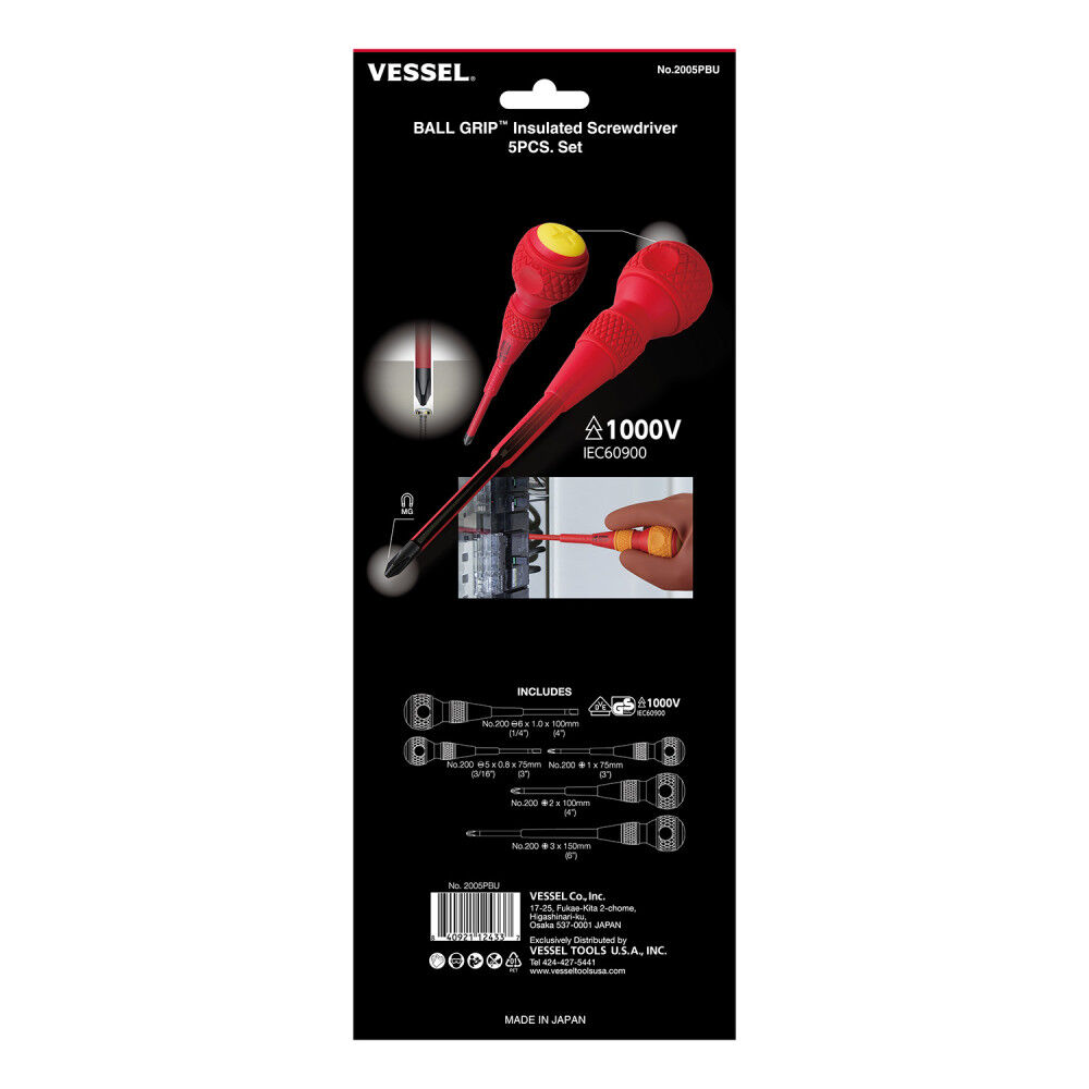 VESSEL Ball Grip Insulated Screwdriver Set for Electrical Work (5-Piece), large image number 3