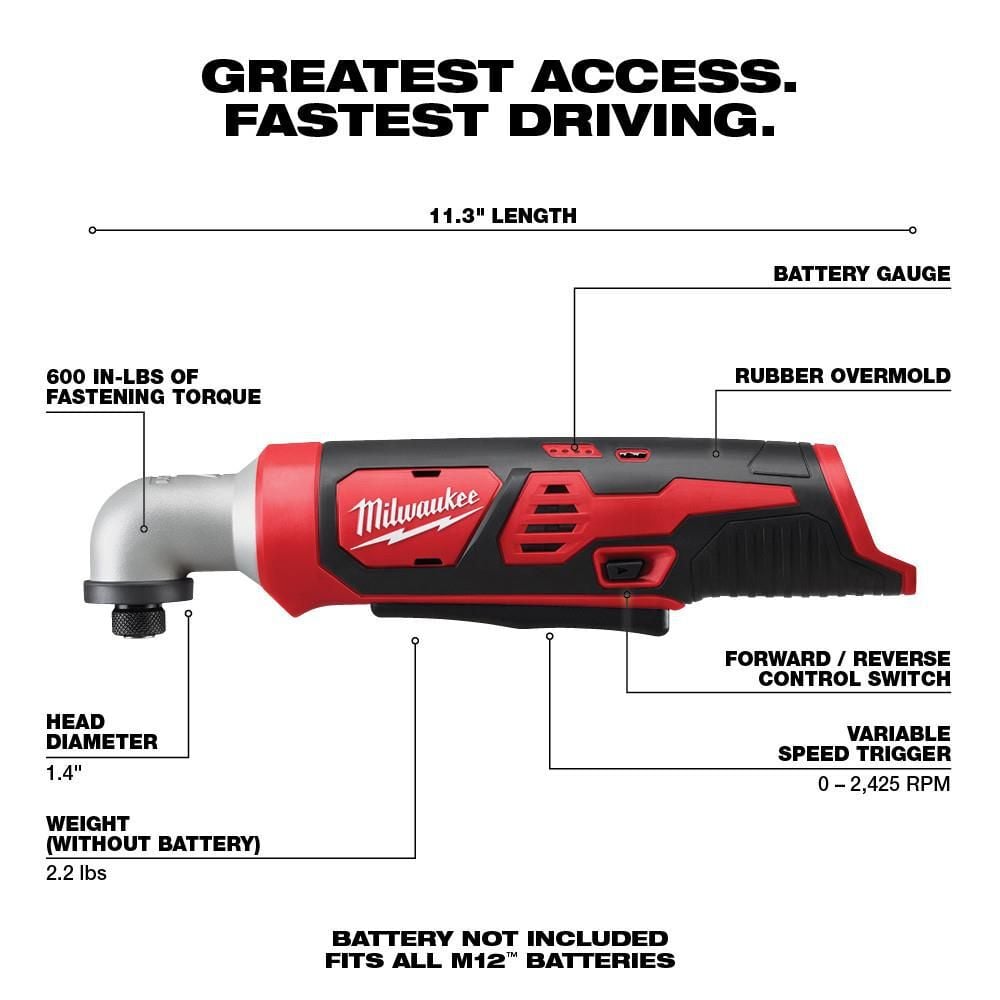 Milwaukee M12 1/4 in. Hex Right Angle Impact Driver (Bare Tool), large image number 2