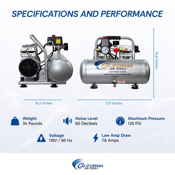 California Air Tools Ultra Quiet Oil-Free Corded 1HP 2 Gallon Industrial Aluminum Tank Air Compressor with Long Life Motor-Pump, large image number 3